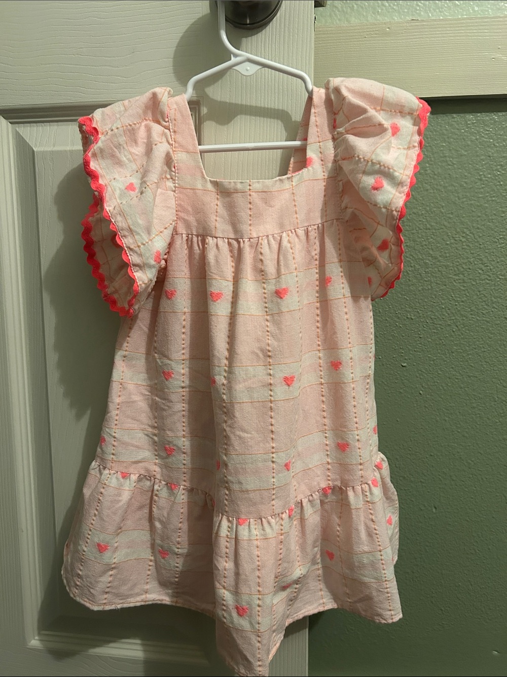 Zara Pink Heart-Print Flutter Sleeve Dress with Neon Trim